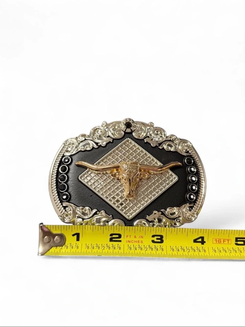 Western Longhorn Belt Buckle - Gold and Silver